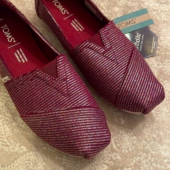 Brand New Toms Cabernet Glitter Rib Knit Slip On Shoes Casual Sparkly Canvas - Picture 4 of 16